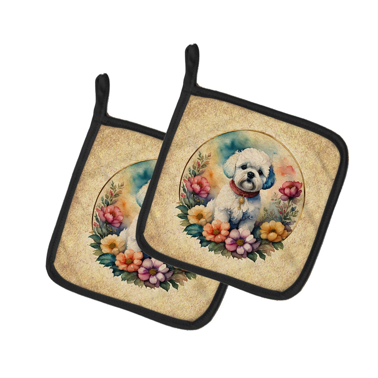 Caroline's Treasures Bichon Frise and Flowers Pair of Pot Holders